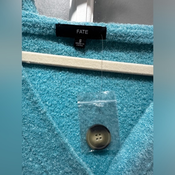 NWOT Fate Blue Button Down Hooded Sweater - Picture 3 of 5